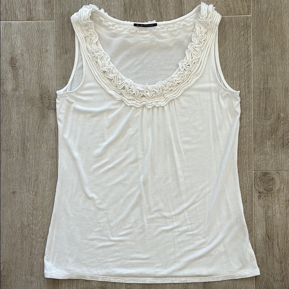 Elie Tahari White Ruffled Sleeveless Tank Top